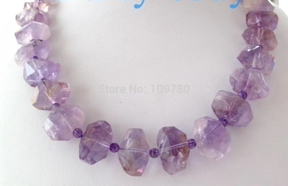 Ювелирные изделия 002896 большой Граненый Самородок барокко аметист ожерелье 14KGP GP |