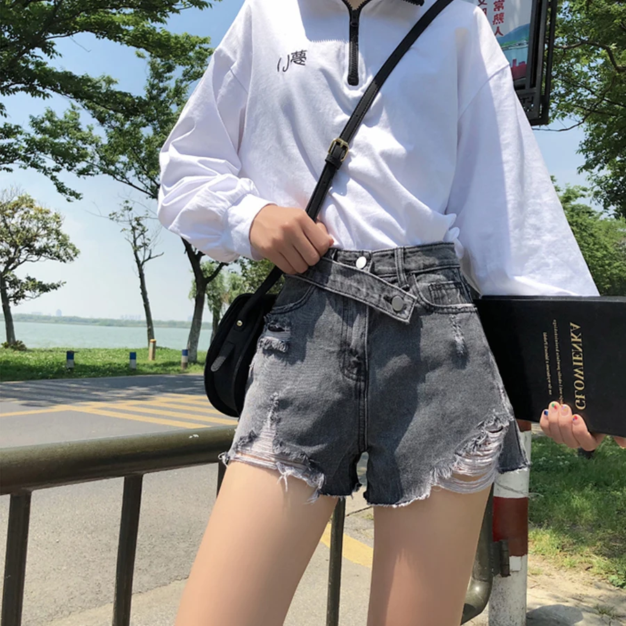 Шорты женские рваные из денима с завышенной талией модные пикантные уличные