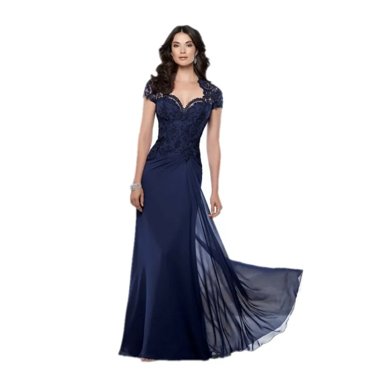 Hot Sale Vintage Plus Size Chiffon Mother of the Bride Dresses Purple Short Sleeve Sweetheart Women Evening Long Dress | Свадьбы и