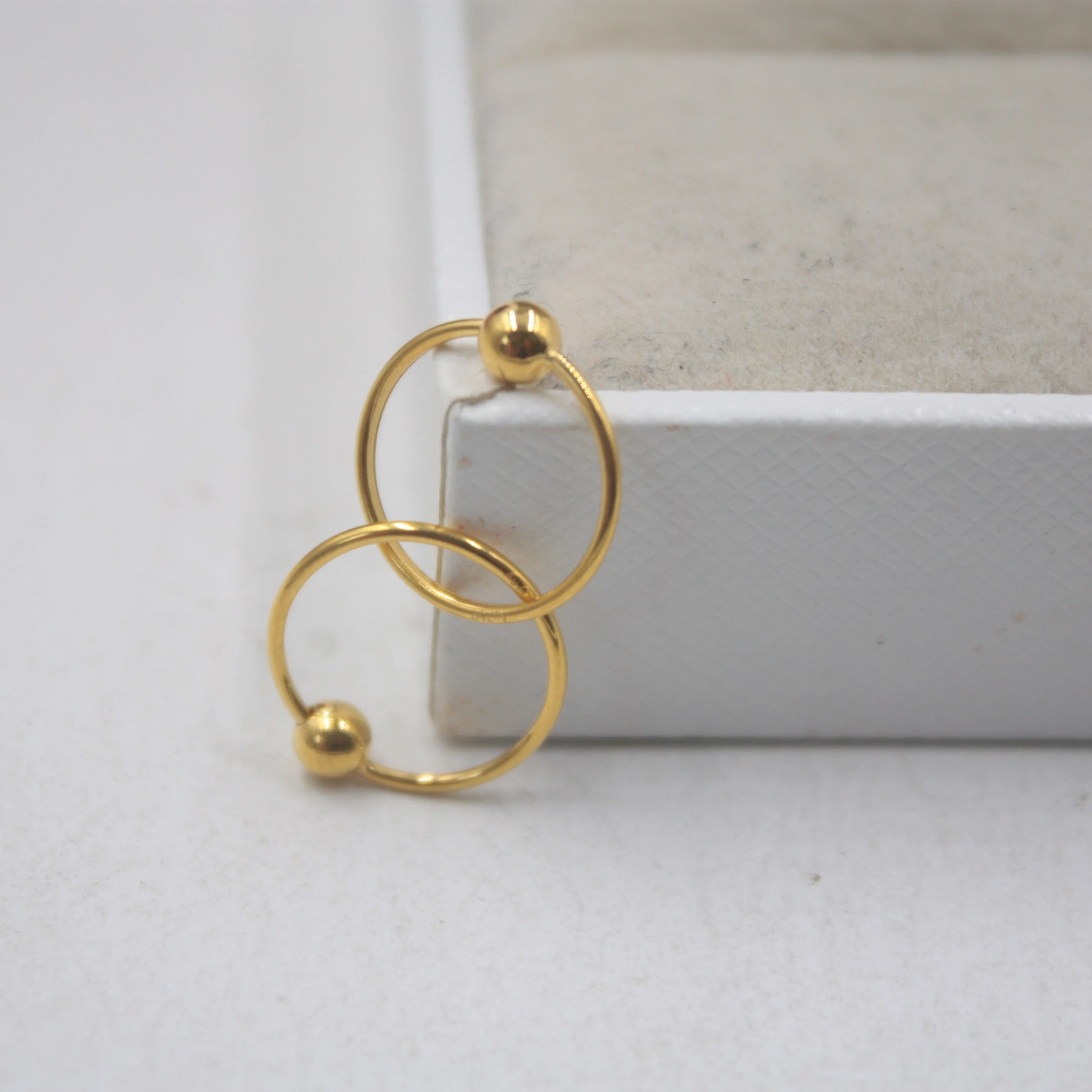Real 18K Yellow Gold Earrings Perfect Smooth Bead Circle Woman Lucky Hoop 12mmDia Earrings Jewelry