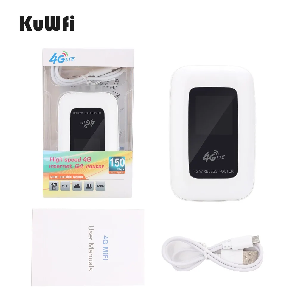KuWfi 4G LTE Wifi роутер портативный 150Mbps WIFI мобильный Hotspot дорожный автомобильный и