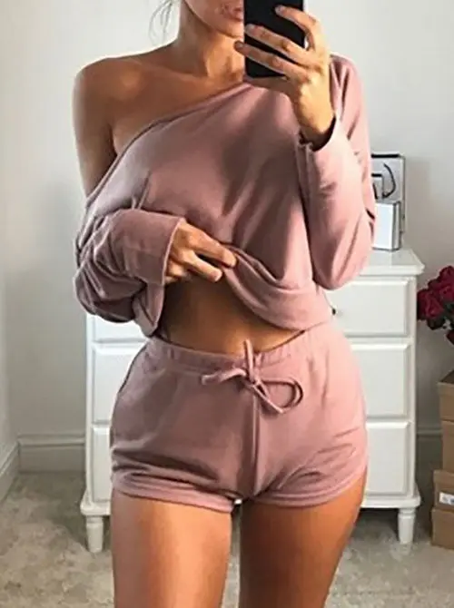 Wine red Модный женский комплект повседневной одежды из двух предметов, укороченный топ и шорты, летняя одежда, наряды - Цвет: Wine red
