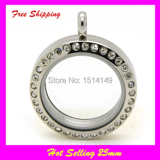 

Hot selling stainless steel floating locket silver screw rhinestone floating charm locket pendants