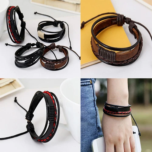 Unisex Vintage Retro Multilayer Braided Faux Leather Wristband Bracelet Bangle | Украшения и аксессуары