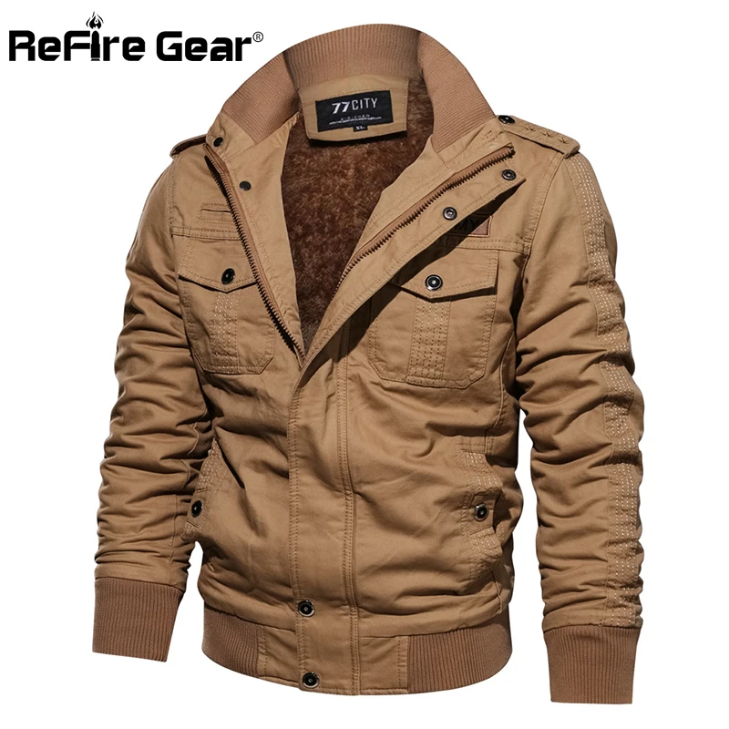 Refire gear, зимняя куртка для мужчин, ВВС, военная куртка, Карго, пилот, армейское пальто, термальная, утолщенная, шерстяная подкладка, тактические, хлопковые куртки