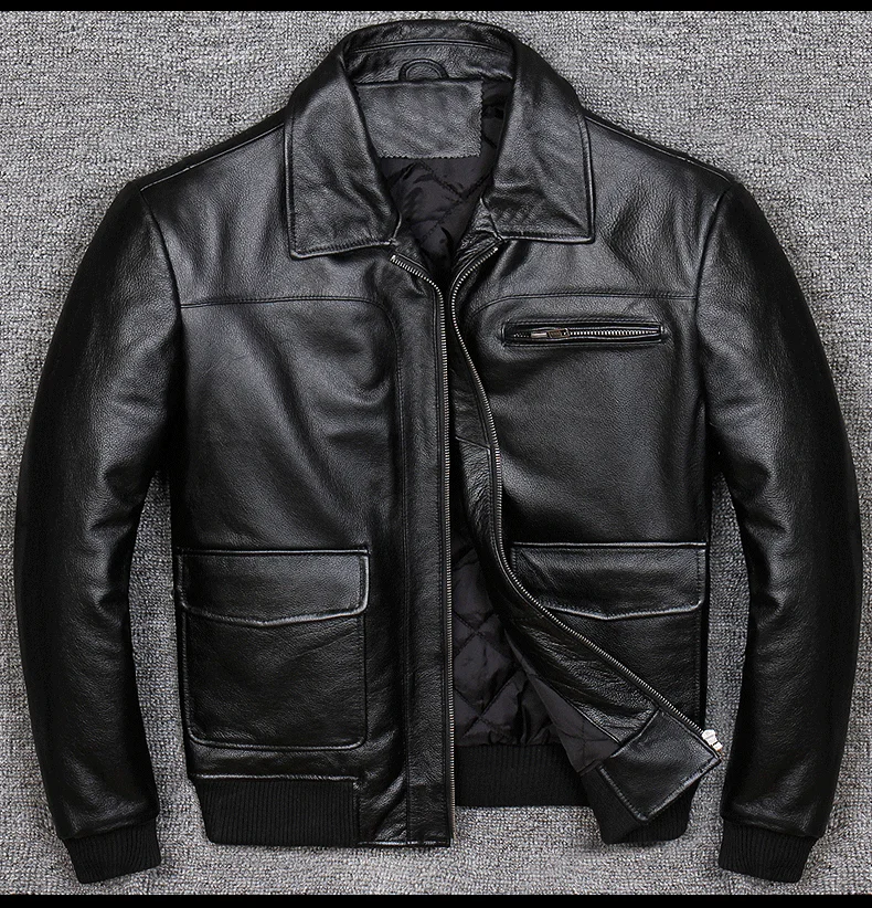 AYUNSUE Genuine Leather Jacket Men Autumn Winter Sheepskin Coat Pilot Bomber Jacket Wool Collar Short Real Leather 818 KJ1338