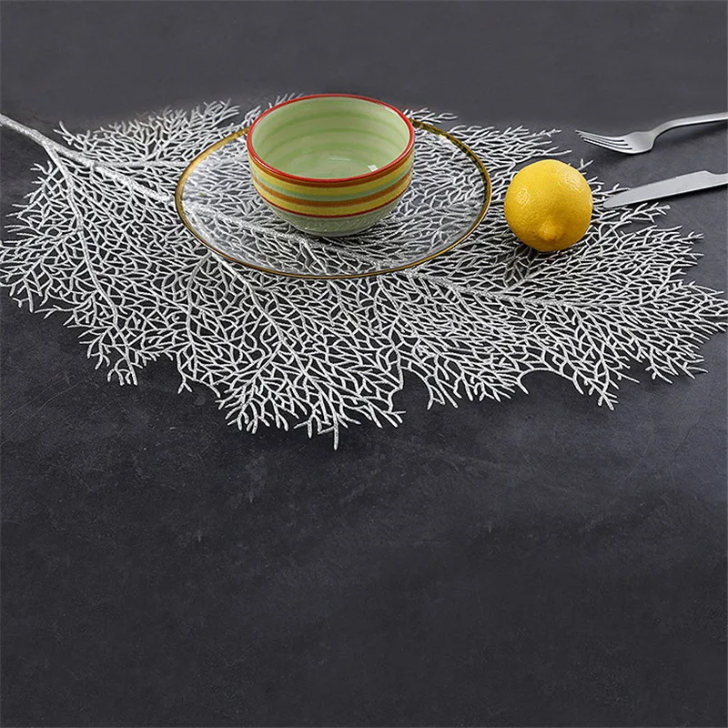 place mat for dining table coasters lotus leaf Palm leaf simulation plant PVC cup coffee tablemats kitchen Christmas Home Decor