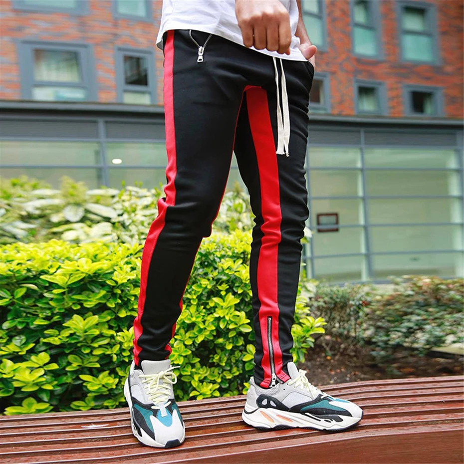 Stripe Joggers Штаны Для мужчин осень Повседневное спортивные штаны мужские туфли до лодыжки на молнии Узкие брюки одежда в стиле хип-хоп WG314