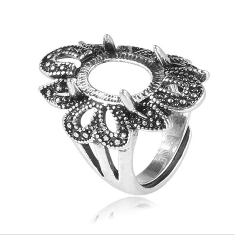 

18*26MM European and American Classical Mosaic Beeswax Alloy Plating Antique Adjustable Claw Ring For Woman