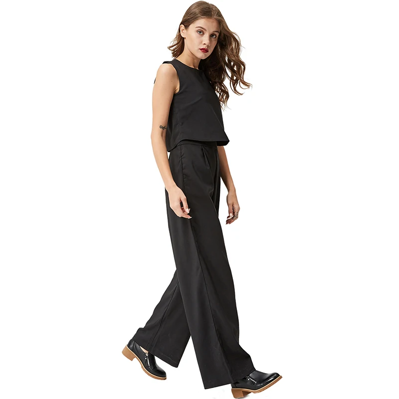 Женский Летний комбинезон с высокой талией GLO STORY 2018 Облегающий карманами Черный