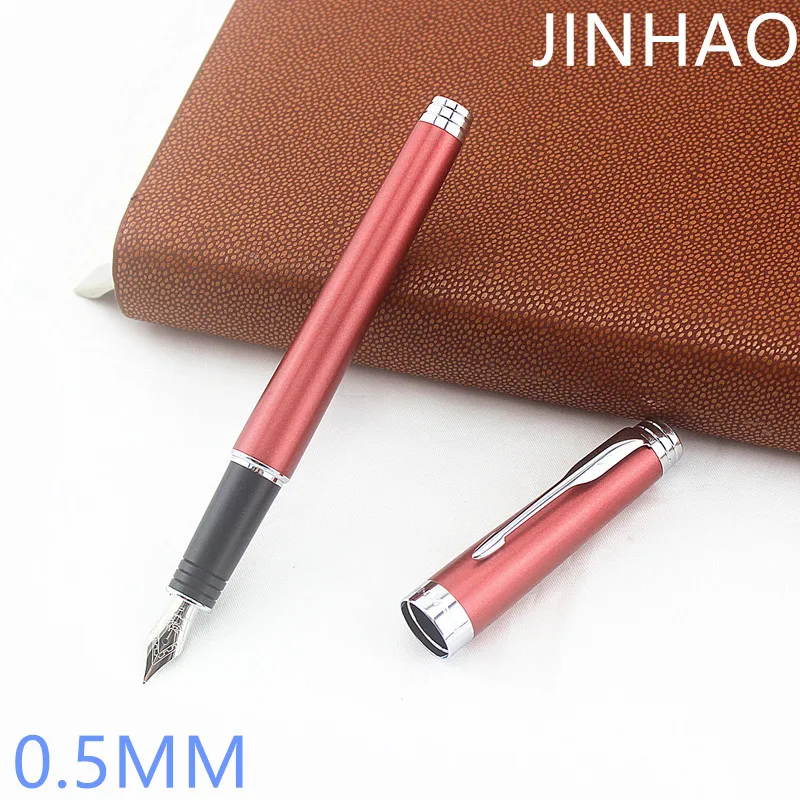 Jinhao 997 красный с серебряным зажимом авторучка 0 5 мм F перьевые металлические ручки