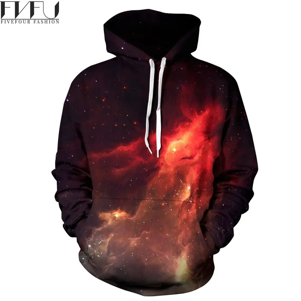 Мода 2017 г. Для мужчин 3D Толстовки Толстовка Красный Galaxy принт oversize-худи с длинным