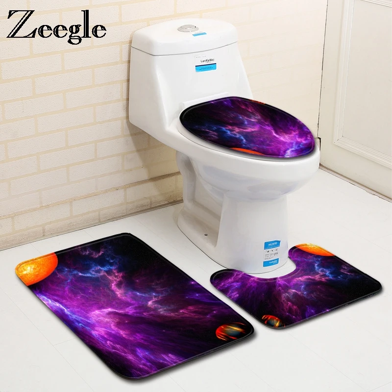 Zeegle рисунком планета и коврик для ванной комнаты из 3 предметов Ванная комната