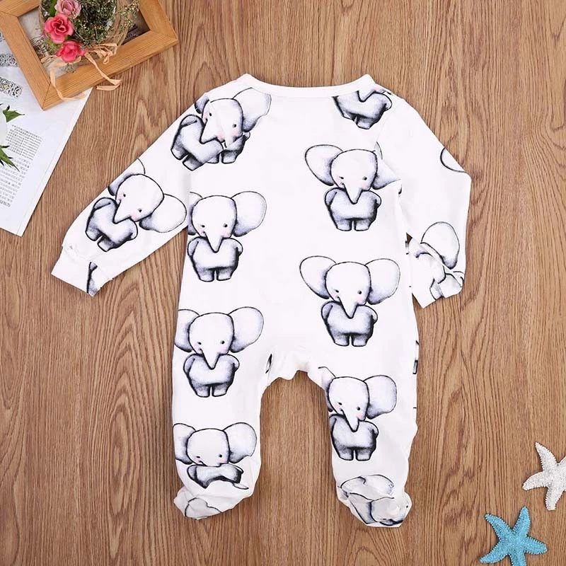 Детский хлопковый комбинезон с длинным рукавом принтом слона|baby clothing|outfits girlsoutfit