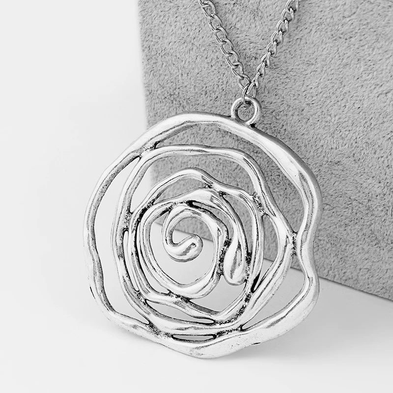 Оптовая продажа 10 шт. античное серебро большой Lagenlook открыть Swirl колье с