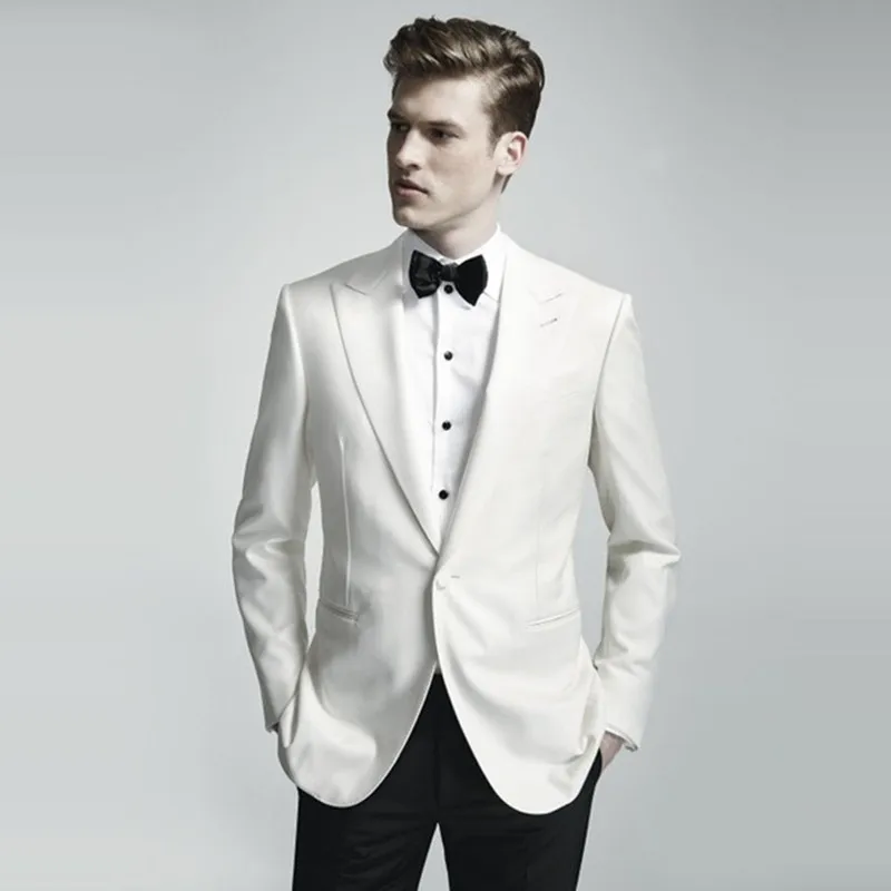 2017 new custom white men suits Groom Tuxedos Jacket+Pant Wedding Suit For Mens prom Fashion Tuxedos wedding party side vent