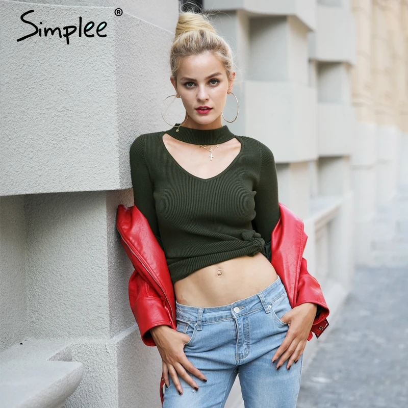 Женский желтый вязаный свитер Simplee короткий пуловер на лямке с длинными рукавами