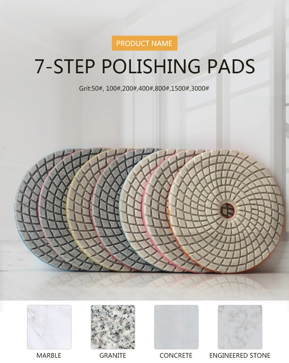 7pcs/set 4 inch 100mm spiral shape diamond polishing pads for wet polishing granite,marble engineered stone sanding disc