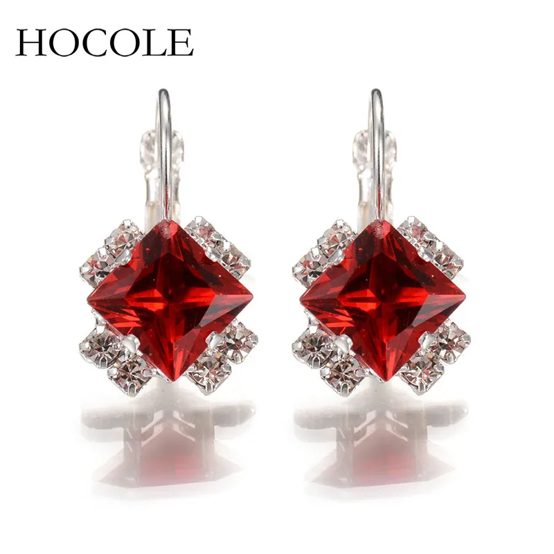 

2018 Luxury Rhinestone Red Blue Square Crystal Drop Dangle Earrings For Women Statement Wedding Jewelry Pendientes Mujer