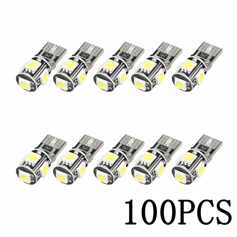 Автомобильная лампа AGLINT 100PCS T10 LED CANBUS 5W5 921 194 168 Light 5050SMD-5 Chips для салона автомобиля белого цвета 12V включено.