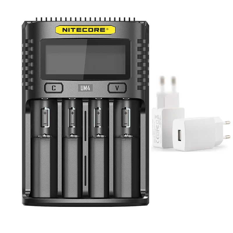 Официальный Nitecore UM4 UM2 SC4 USB QC зарядное устройство интеллектуальная схема глобальная страховка Li-Ion AA AAA 18650 21700 26650 - Цвет: UM4 Add plug