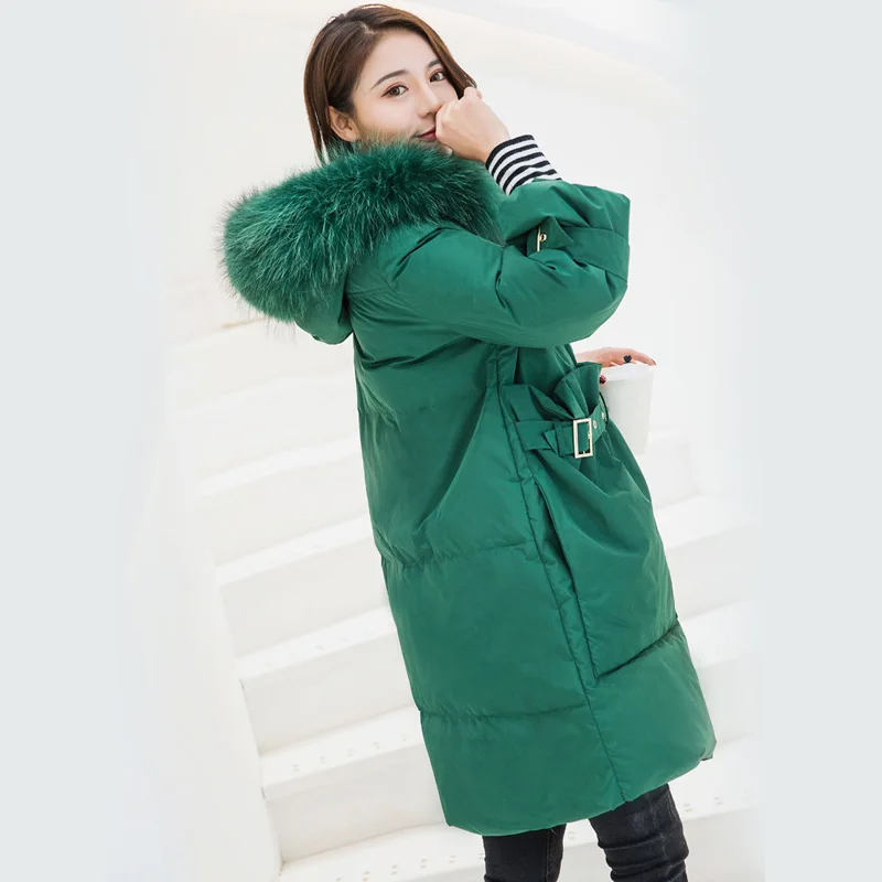 Зимнее пуховое пальто женский парка 2018 длинная куртка пуховик Большой Настоящее