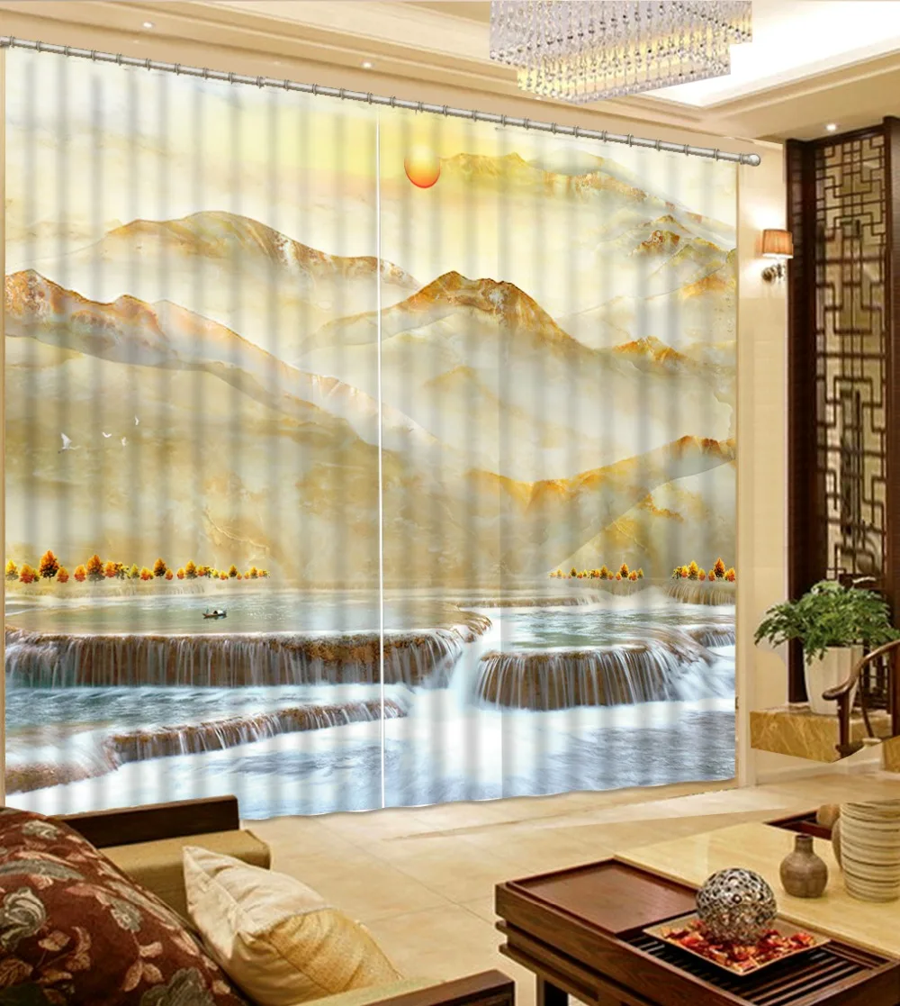 

Customize Marble waterfall Jacquard Blackout Curtains Living room Room Bedroom Window Grommet Top Curtains