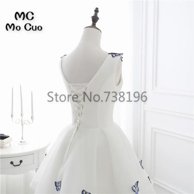 2017 г. Модное платье для встречи на родину короткое выпускного с аппликациями