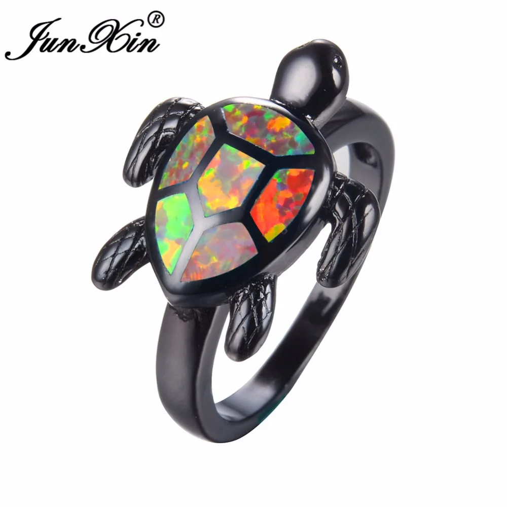 JUNXIN Фирменное женское кольцо с оранжевым огненным опалом модное черепашкой