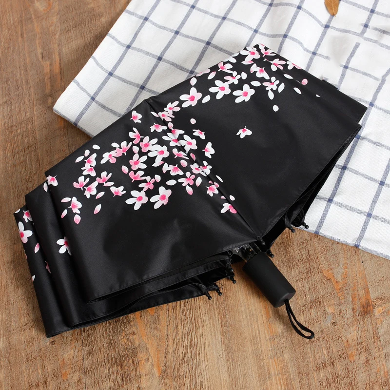 fashion Light folding Cherry Blossom Umbrella Maɺm black coating Wind proof anti-uv Sakura Female Rain Tools Sun Parasol | Дом и сад