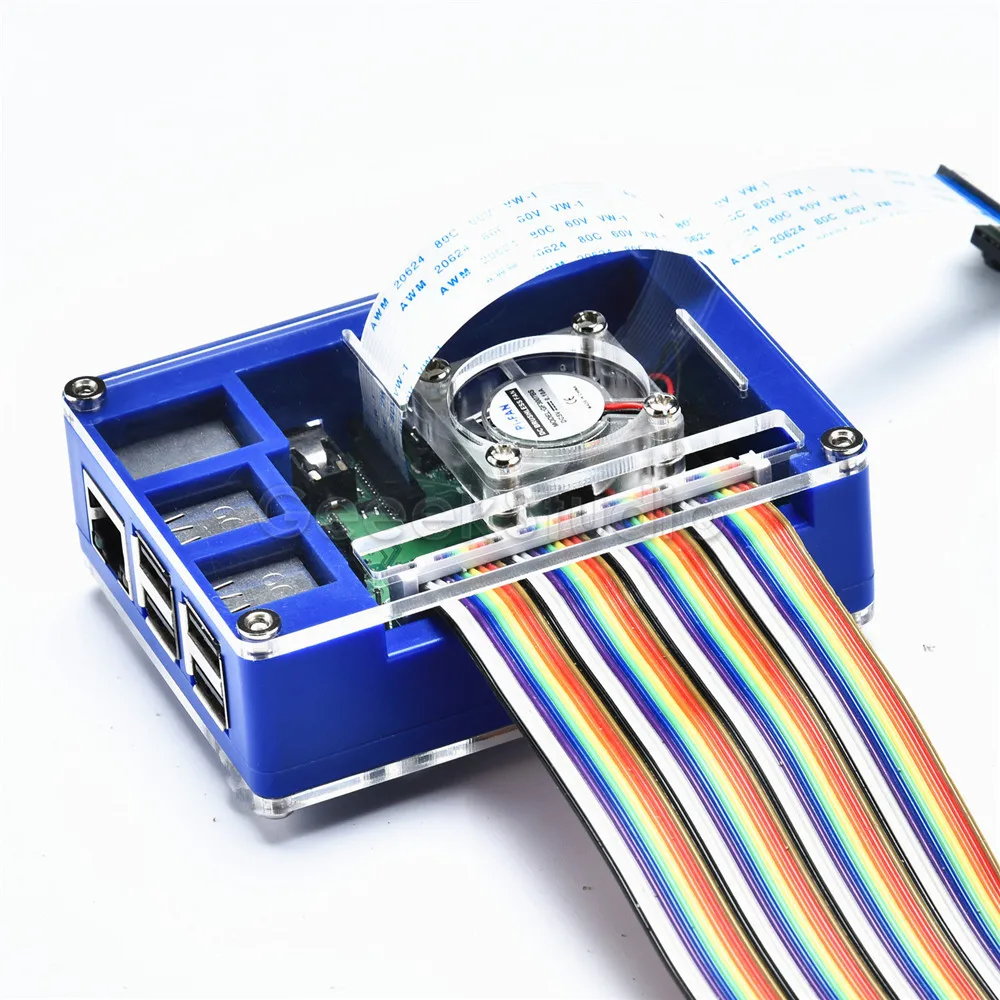 New! Acrylic Plastic Blue & Transparent Case with Optional 5V 2.5A Power Adapter for Raspberry Pi 3B+ / 3B Plus (Not Include) |