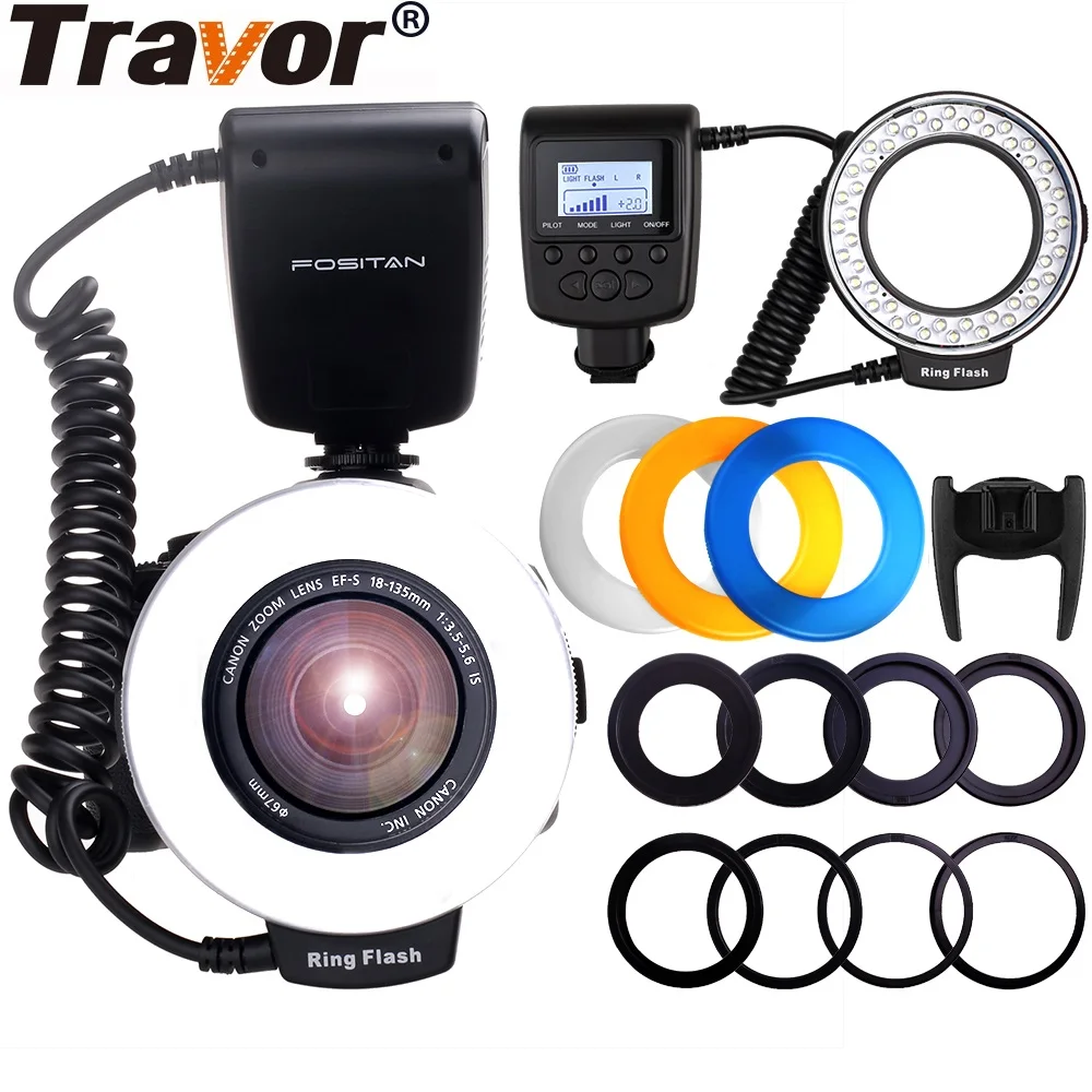 Travor Ring Macro Flash RF-550E Speedlite светодиодный кольцевой светильник для вспышки с 4 рассеивателями и 8 адаптерными кольцами для sony Minolta