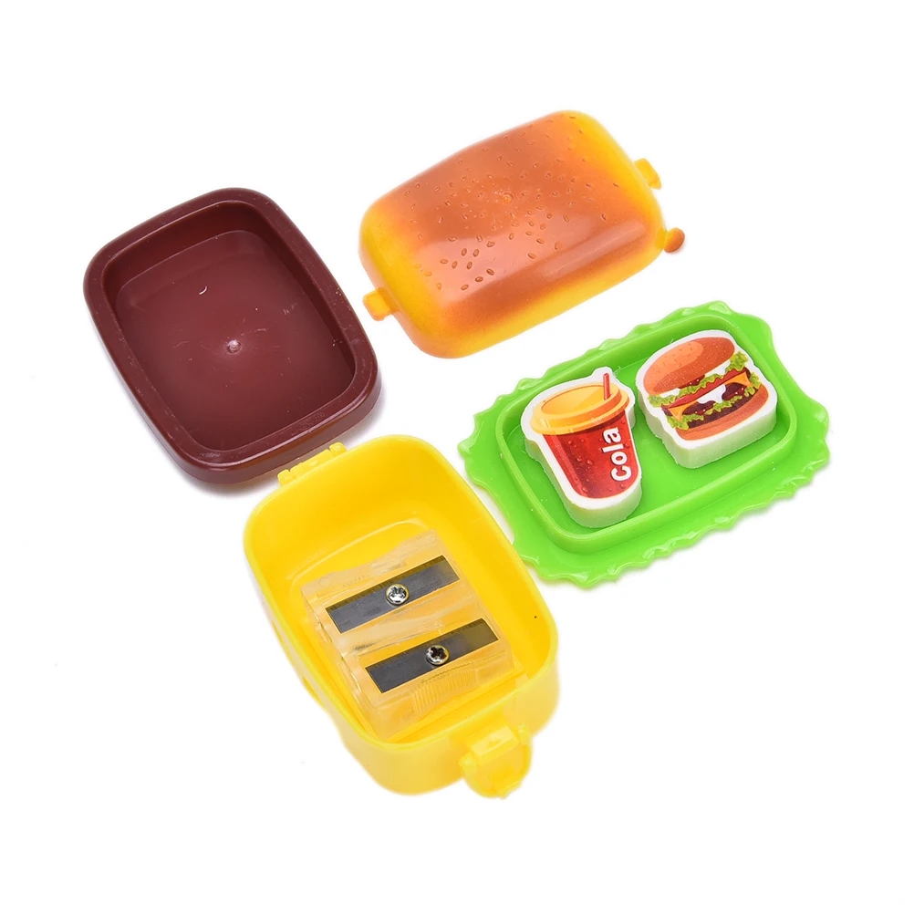 Точилка для карандашей в форме гамбургера с двумя резинками и ластиком|Точилки