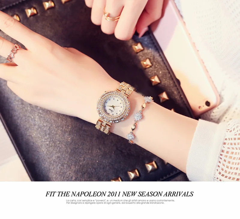 

New Hot Luxury Diamond-mounted Ladies Watch Rose Gold Steel Full Crystal Fashion Female students Quartz Women Wristwatches