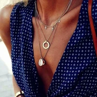 lh new arrival fashion gold color choker three layer shell pendant long necklace for women classic hollow round jewelry trend
