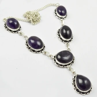 

Amethysts Necklace Silver Overlay over Copper, 52 cm, N2349