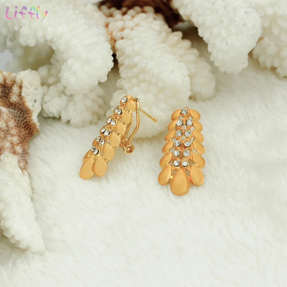 Liffly золотые ювелирные изделия свадебные наборы для женщин кольцо серьги