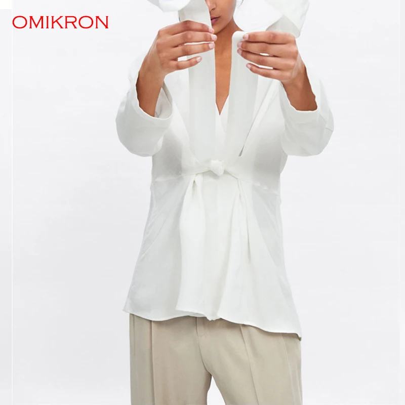 OMIKRON женская блузка рубашка весна лето Blusas офисные женские элегантные свободные