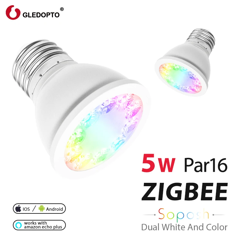 

ZIGBEE ZLL dual white and color rgbcct 5W PAR16 2700-6500K AC100-240V work with amazon alexa phone APP control LED Spotlight