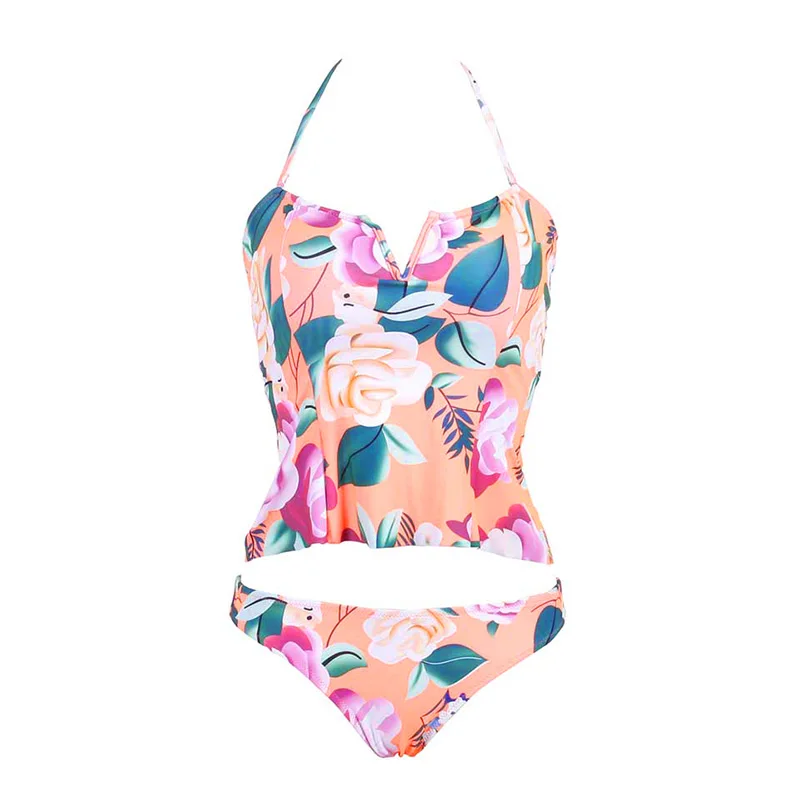 Женский купальник с принтом TQSKK сексуальный лямкой на шее Танкини цветочным