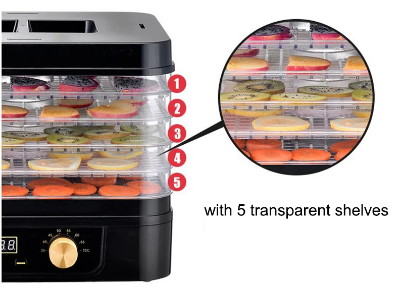 Household Food Dehydrator 220V Fruit Vegetable Meat Dehydrator Extra Long Timing Food Machine KA-D5T