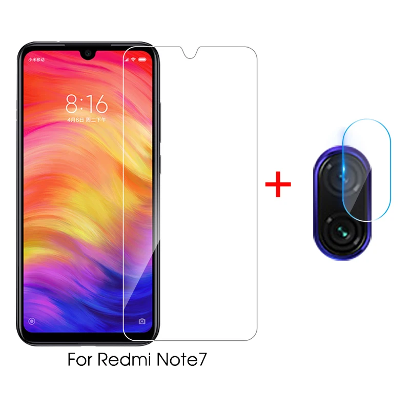 2 в 1 Защитное стекло для Xiaomi Redmi 7 Note 8 9 Pro Защитная пленка экрана объектива