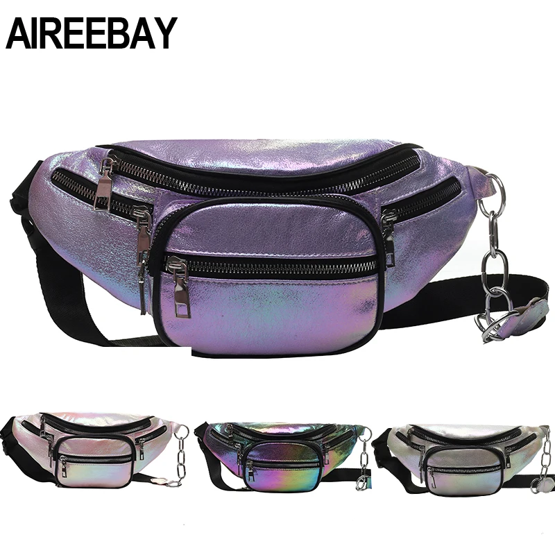 

AIREEBAY Holographic Waist Bags For Women Laser Chest Bag Fashion Large-capacity Street Style Fanny Pack Travel Phone Purse Bag