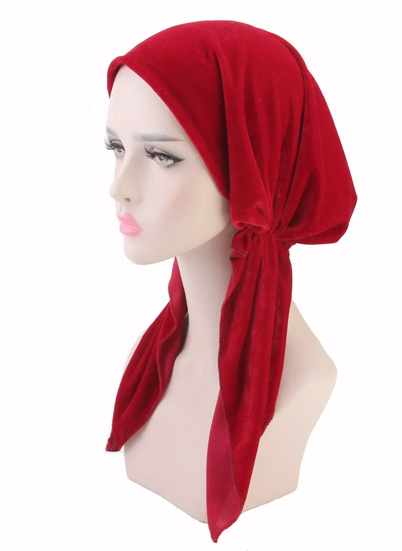 

Womens velvet Head Scarf Pre-Tied turban Chemo Hat Beanie Sleep cap Headwear hair Accessories with elasticity
