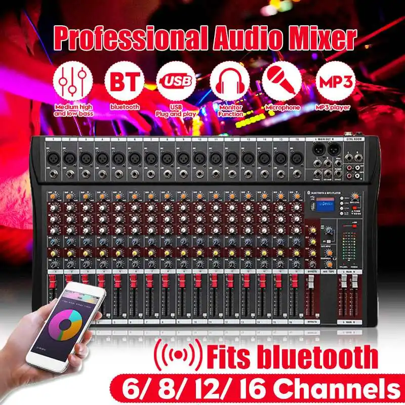 Аудиомиксер bluetooth 6/8/12/16 с USB диджейский звуковой микшерный пульт mp3 разъем караоке