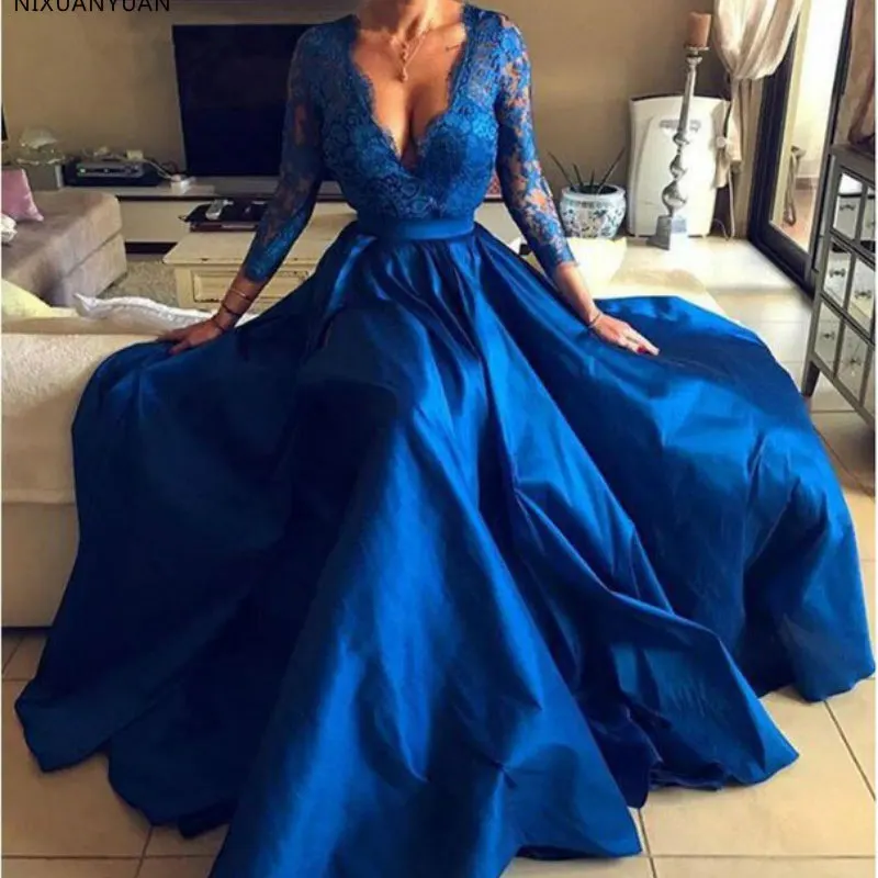 

New Arrival Prom Party Evening Dresses Vestido De Noiva Sereia Gown V-neck Robe De Soiree Prom Party Full Sleeves Side Slit