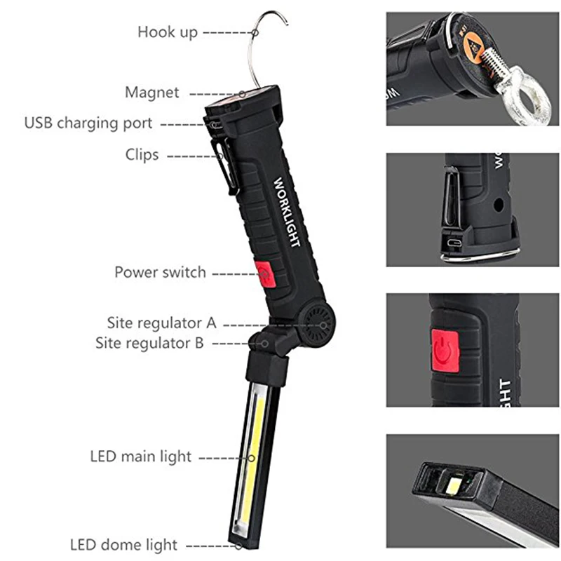 COB Work Lights with USB Cable Super Bright LED Desk Lamps Vehicle Magnetic Base 360 Degree Adjustable Lantern | Освещение