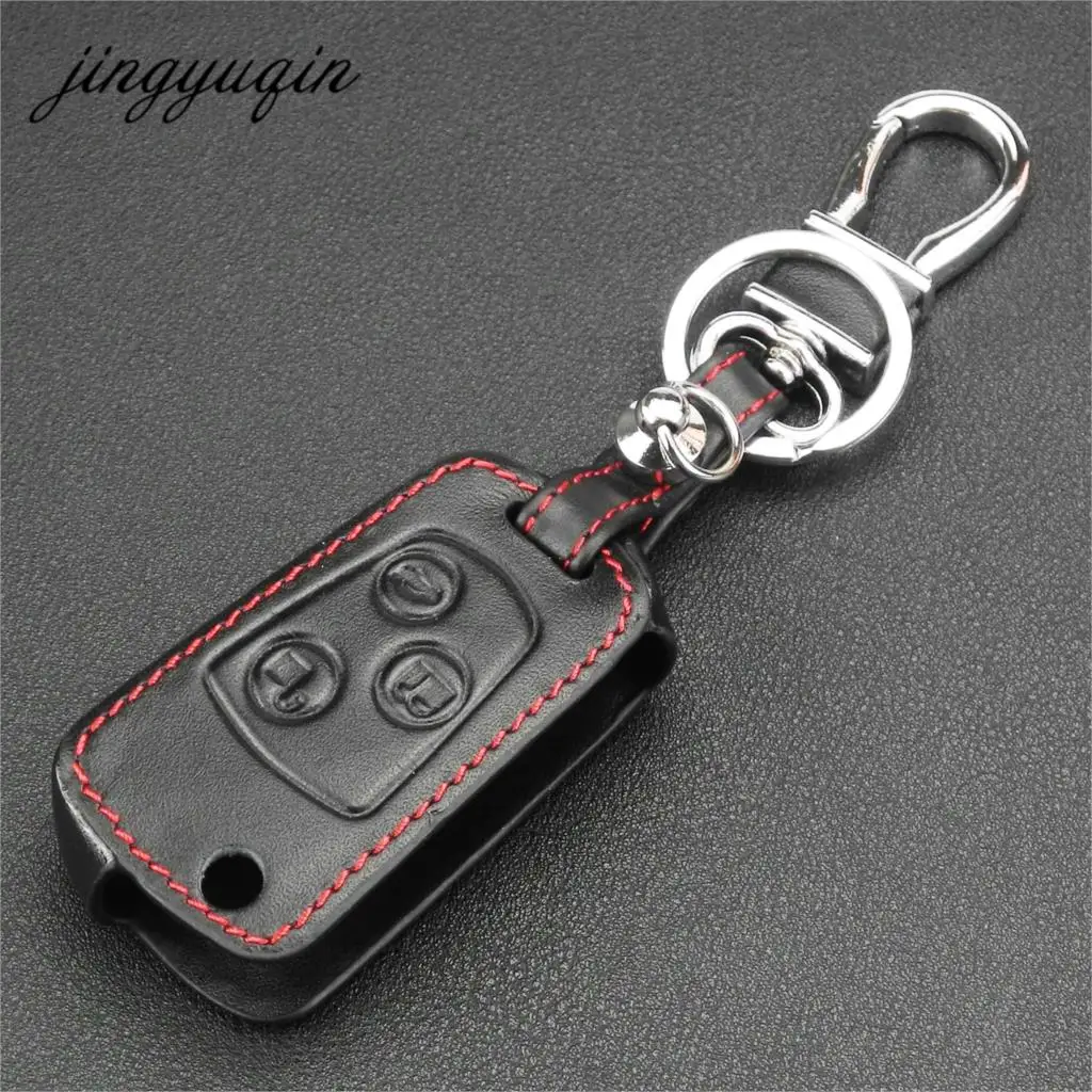 Jingyuqin 3 кнопки дистанционного флип ключ кожаный чехол для Ford Focus KA Mondeo Fiesta Fob Оболочка Чехол