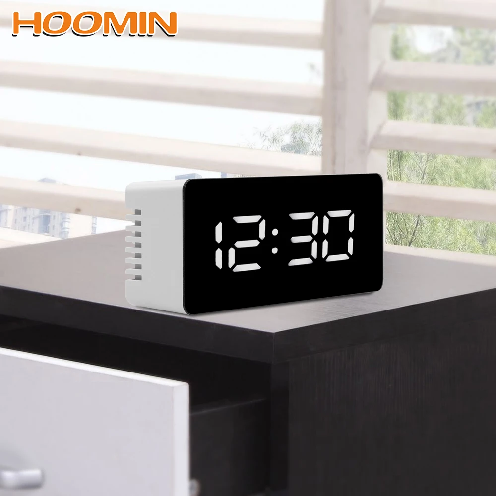 HOOMIN цифровой светодиодный дисплей настольные часы зеркальные часы с функцией повтора сигнала USB и батареей настольные будильники термометр