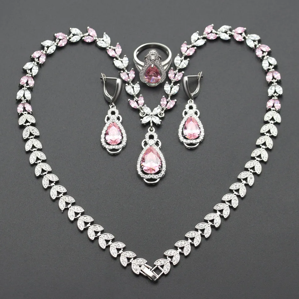 Новое поступление розовый белый циркон Ювелирные наборы для Для женщин матери